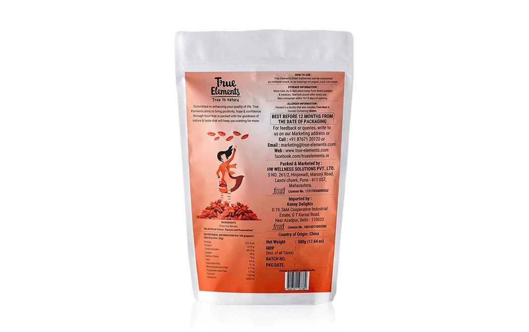 True Elements Dried Goji Berries    Pack  500 grams